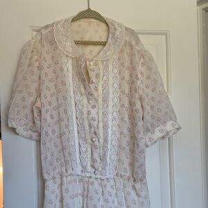 Vintage Lace Trim Floral Dress Soft Well Loved